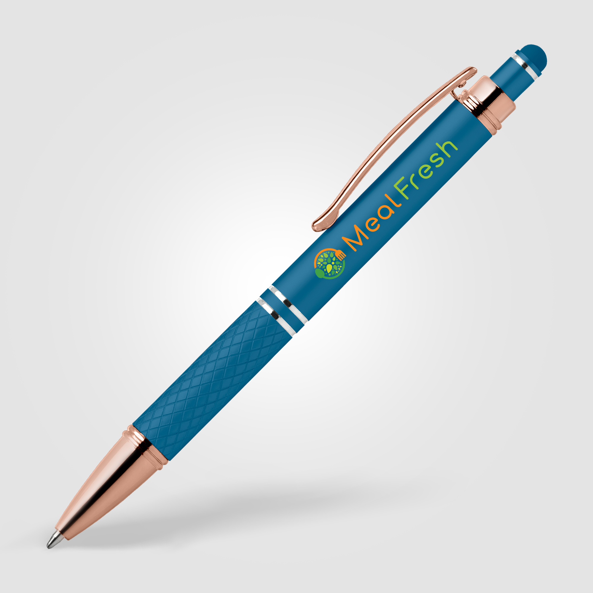 Stylo publicitaire Phoenix softy Rose Gld Bleu clair